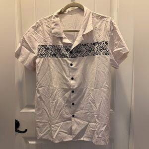 NWOT SHEIN White Short-Sleeve Button-Down Shirt with Black Chest Panel (S)